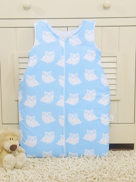 Bobono Śpiworek dla dzieci bawełniany M 6-12 mcy TOG 2.5 całoroczny ocieplany sowy niebieskie