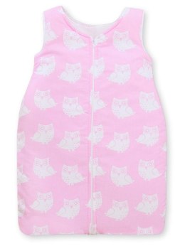 Bobono Śpiworek dla dzieci bawełniany M 6-12 mcy TOG 2.5 całoroczny ocieplany sowy różowe