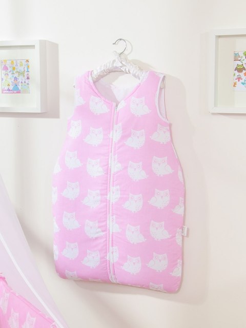 Bobono Śpiworek dla dzieci bawełniany M 6-12 mcy TOG 2.5 całoroczny ocieplany sowy różowe