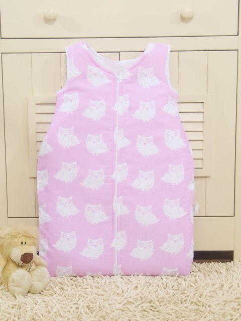 Bobono Śpiworek dla dzieci bawełniany M 6-12 mcy TOG 2.5 całoroczny ocieplany sowy różowe