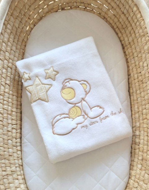 My Sweet Baby Kocyk polarowy dla niemowląt - Carlo- Miś z gwiazdkami biały