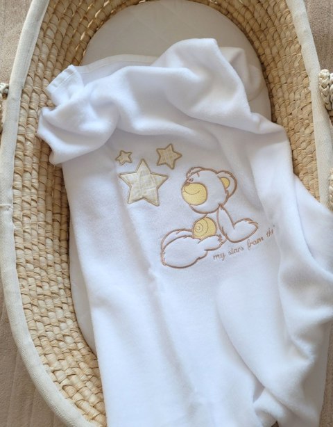 My Sweet Baby Kocyk polarowy dla niemowląt - Carlo- Miś z gwiazdkami biały