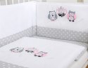 My Sweet Baby Komplet pościeli dla dzieci 135x100cm z ochraniaczem 3-cz Sówki szare z haftem szaro-różowym