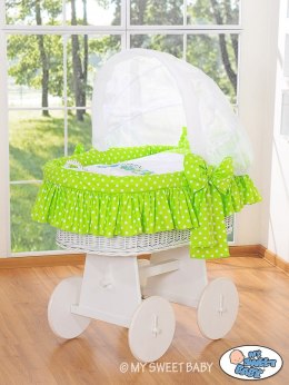 My Sweet Baby Kosz Mojżesza z budką- Sówki biały + zielono-biała pościel z haftem
