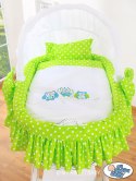 My Sweet Baby Kosz Mojżesza z budką- Sówki biały + zielono-biała pościel z haftem