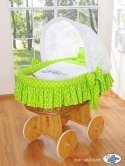 My Sweet Baby Kosz Mojżesza z budką- Sówki naturalny + zielono-biała pościel z haftem