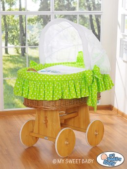 My Sweet Baby Kosz Mojżesza z budką- Sówki naturalny + zielono-biała pościel z haftem