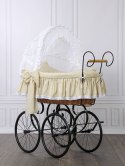 My Sweet Baby Luxury Wiklinowy kosz Mojżesza Retro ze składaną budką Christine - naturalny + beżowa pościel z koronką