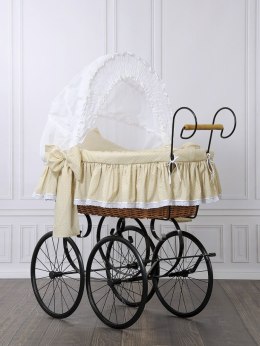 My Sweet Baby Luxury Wiklinowy kosz Mojżesza Retro ze składaną budką Christine - naturalny + beżowa pościel z koronką