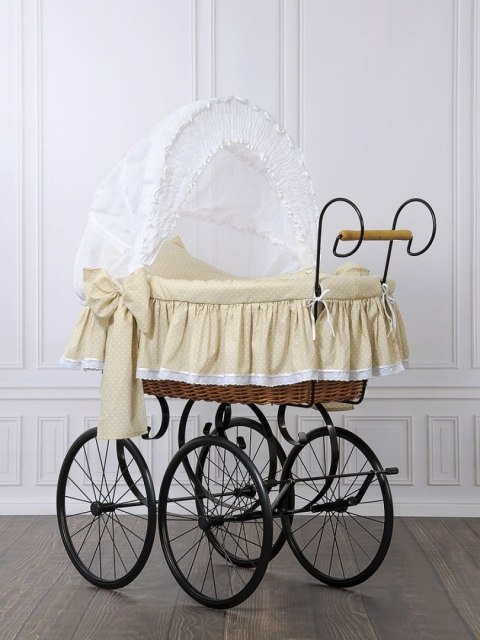 My Sweet Baby Luxury Wiklinowy kosz Mojżesza Retro ze składaną budką Christine - naturalny + beżowa pościel z koronką