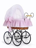 My Sweet Baby Luxury Wiklinowy kosz Mojżesza Retro ze składaną budką Christine - naturalny + różowa pościel z koronką