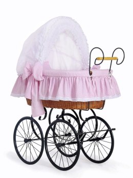 My Sweet Baby Luxury Wiklinowy kosz Mojżesza Retro ze składaną budką Christine - naturalny + różowa pościel z koronką