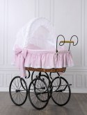 My Sweet Baby Luxury Wiklinowy kosz Mojżesza Retro ze składaną budką Christine - naturalny + różowa pościel z koronką