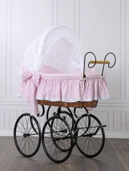 My Sweet Baby Luxury Wiklinowy kosz Mojżesza Retro ze składaną budką Christine - naturalny + różowa pościel z koronką