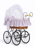 My Sweet Baby Luxury Wiklinowy kosz Mojżesza Retro ze składaną budką Jasmine - naturalny + różowa pościel z koronką