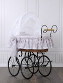 My Sweet Baby Luxury Wiklinowy kosz Mojżesza Retro ze składaną budką Jasmine - naturalny + różowa pościel z koronką