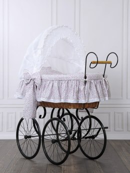 My Sweet Baby Luxury Wiklinowy kosz Mojżesza Retro ze składaną budką Jasmine - naturalny + różowa pościel z koronką