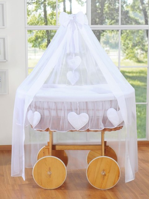 My Sweet Baby Wiklinowy kosz Mojżesza z baldachimem Deluxe Amelia - naturalny + biała pościel