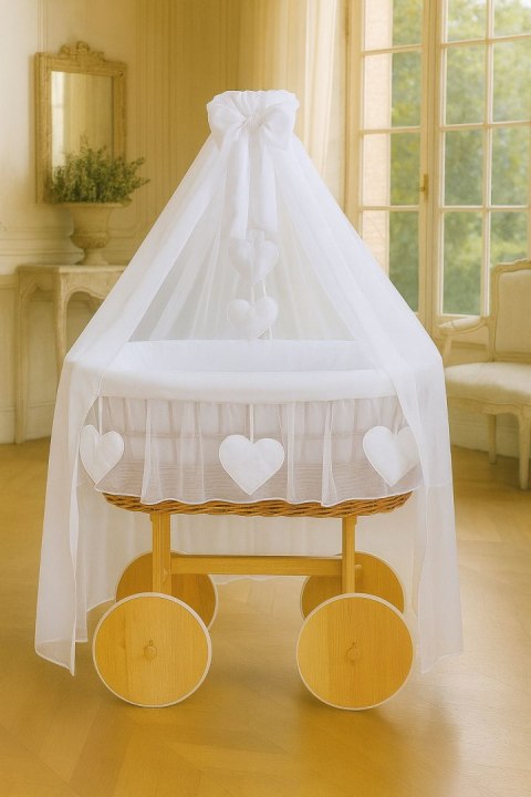 My Sweet Baby Wiklinowy kosz Mojżesza z baldachimem Deluxe Amelia - naturalny + biała pościel