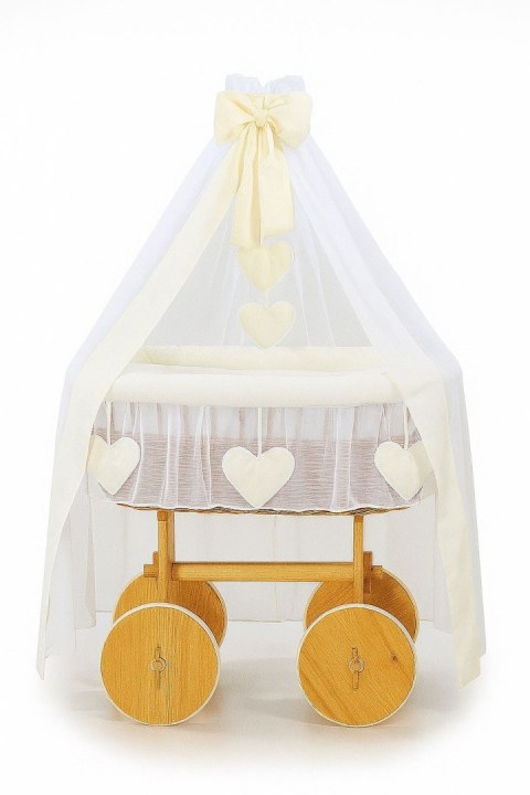 My Sweet Baby Wiklinowy kosz Mojżesza z baldachimem Deluxe Amelia - naturalny + kremowa pościel
