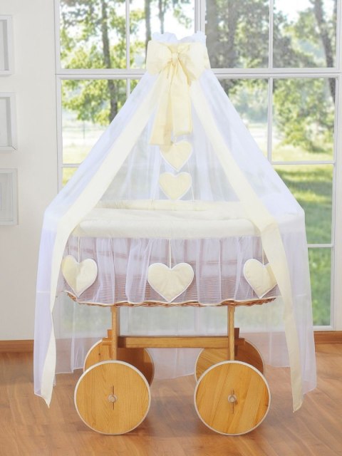 My Sweet Baby Wiklinowy kosz Mojżesza z baldachimem Deluxe Amelia - naturalny + kremowa pościel