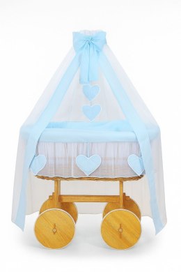 My Sweet Baby Wiklinowy kosz Mojżesza z baldachimem Deluxe Amelia - naturalny + niebieska pościel