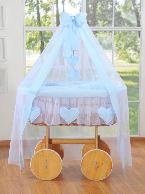 My Sweet Baby Wiklinowy kosz Mojżesza z baldachimem Deluxe Amelia - naturalny + niebieska pościel