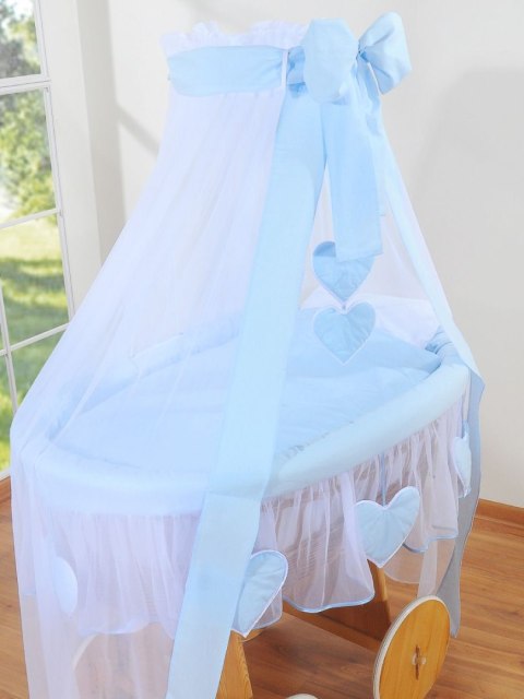 My Sweet Baby Wiklinowy kosz Mojżesza z baldachimem Deluxe Amelia - naturalny + niebieska pościel