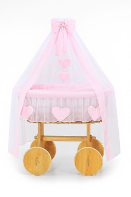 My Sweet Baby Wiklinowy kosz Mojżesza z baldachimem Deluxe Amelia - naturalny + różowa pościel