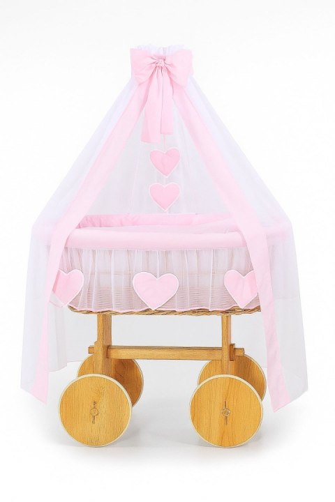 My Sweet Baby Wiklinowy kosz Mojżesza z baldachimem Deluxe Amelia - naturalny + różowa pościel