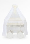 My Sweet Baby Wiklinowy kosz Mojżesza z baldachimem Deluxe Bellamy - biały + kremowa pościel