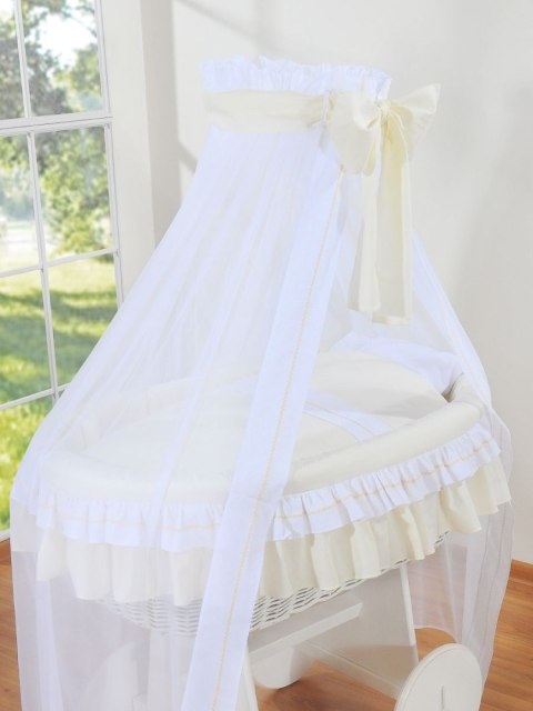 My Sweet Baby Wiklinowy kosz Mojżesza z baldachimem Deluxe Bellamy - biały + kremowa pościel