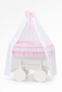 My Sweet Baby Wiklinowy kosz Mojżesza z baldachimem Deluxe Bellamy - biały + różowa pościel