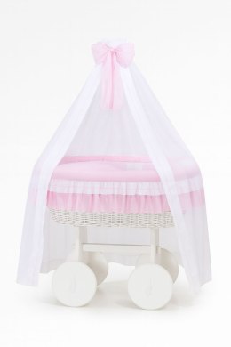 My Sweet Baby Wiklinowy kosz Mojżesza z baldachimem Deluxe Bellamy - biały + różowa pościel