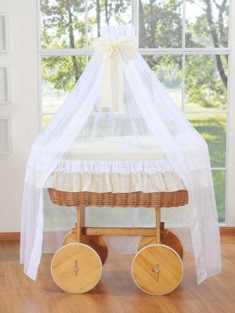 My Sweet Baby Wiklinowy kosz Mojżesza z baldachimem Deluxe Bellamy - naturalny + kremowa pościel