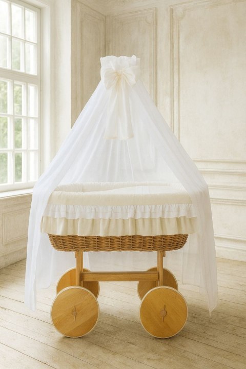 My Sweet Baby Wiklinowy kosz Mojżesza z baldachimem Deluxe Bellamy - naturalny + kremowa pościel