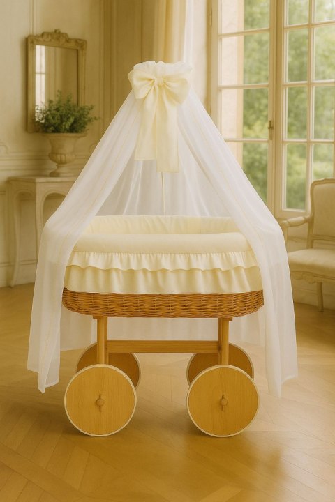 My Sweet Baby Wiklinowy kosz Mojżesza z baldachimem Deluxe Bellamy - naturalny + kremowa pościel