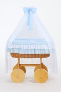 My Sweet Baby Wiklinowy kosz Mojżesza z baldachimem Deluxe Bellamy - naturalny + niebieska pościel