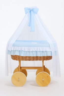 My Sweet Baby Wiklinowy kosz Mojżesza z baldachimem Deluxe Bellamy - naturalny + niebieska pościel