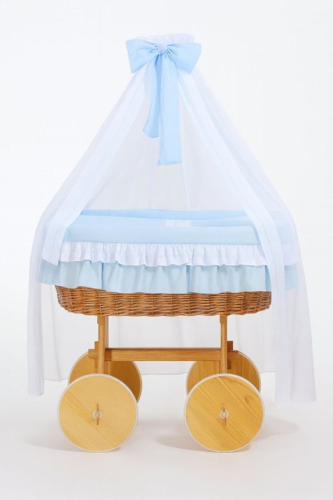 My Sweet Baby Wiklinowy kosz Mojżesza z baldachimem Deluxe Bellamy - naturalny + niebieska pościel