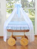 My Sweet Baby Wiklinowy kosz Mojżesza z baldachimem Deluxe Bellamy - naturalny + niebieska pościel
