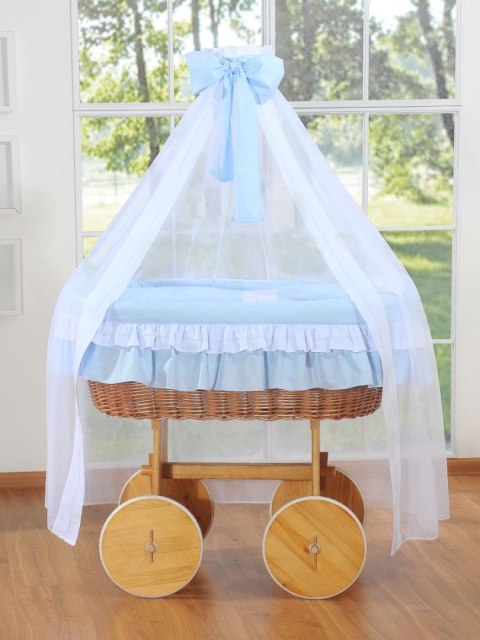 My Sweet Baby Wiklinowy kosz Mojżesza z baldachimem Deluxe Bellamy - naturalny + niebieska pościel