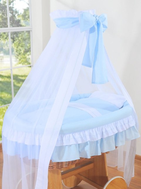 My Sweet Baby Wiklinowy kosz Mojżesza z baldachimem Deluxe Bellamy - naturalny + niebieska pościel