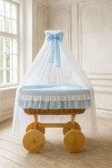 My Sweet Baby Wiklinowy kosz Mojżesza z baldachimem Deluxe Bellamy - naturalny + niebieska pościel