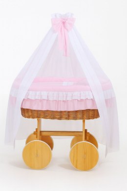 My Sweet Baby Wiklinowy kosz Mojżesza z baldachimem Deluxe Bellamy - naturalny + różowa pościel