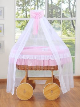 My Sweet Baby Wiklinowy kosz Mojżesza z baldachimem Deluxe Bellamy - naturalny + różowa pościel