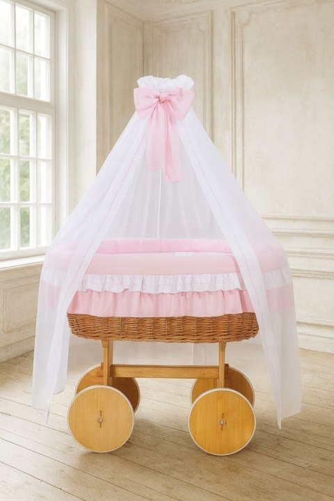 My Sweet Baby Wiklinowy kosz Mojżesza z baldachimem Deluxe Bellamy - naturalny + różowa pościel