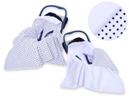 Bobono Duży otulacz dla niemowląt do fotelika nosidełka wózka dwustronny - Czarne grochy na białym tle