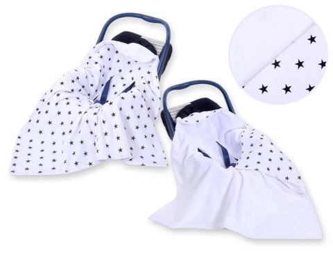 Bobono Duży otulacz dla niemowląt do fotelika nosidełka wózka dwustronny - Gwiazdki czarne