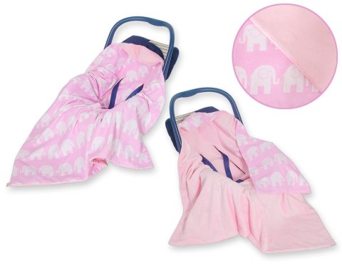 Bobono Duży otulacz dla niemowląt do fotelika nosidełka wózka dwustronny - Słonie różowe